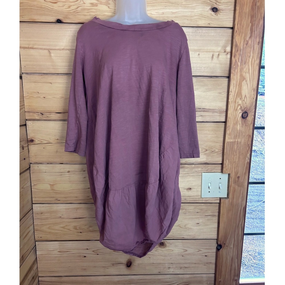 Emc3 Made in Italy Dusty Rose Slub Knit Lagenlook Bubble Tunic Dress 3/4 Sleeve